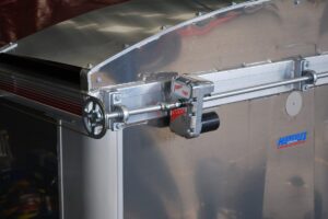 Powered rollover tarp mechanism fitted to a Hercules Engineering bulk haulage trailer.